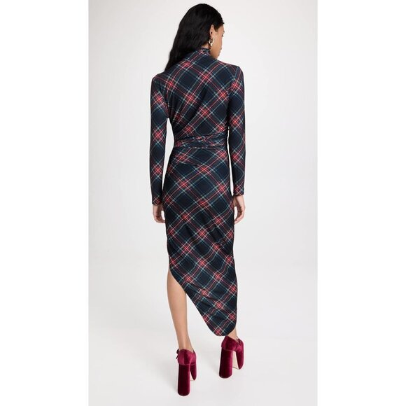Norma Kamali Black Tartan Plaid Long Sleeve Turtle Neck Side Drape Gown - Picture 4 of 7